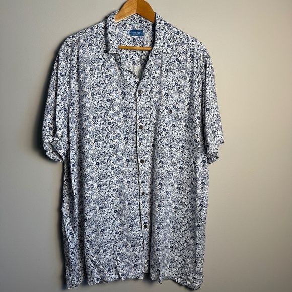 Caribbean Joe Men's Tropical Island Floral Short Sleeve Button Shirt Blue 2XT - Picture 1 of 15